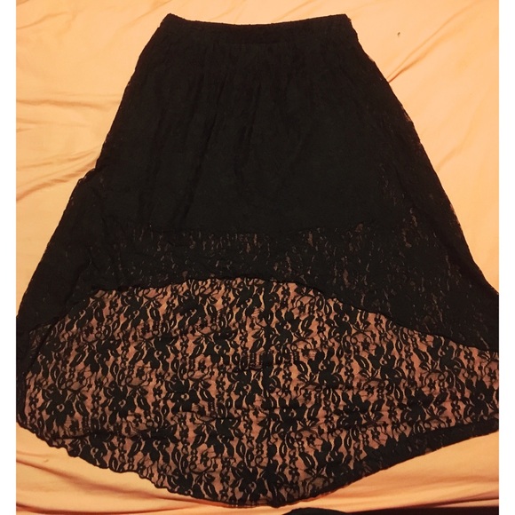 Black Lace Maxi Skirt with Asymmetrical Cut - Picture 3 of 5